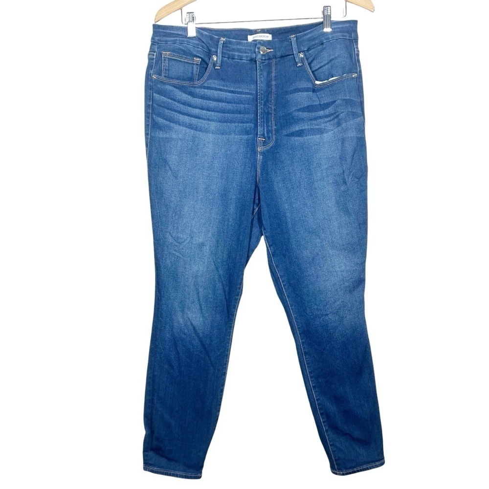 Good American Women’s Good Waist Crop Blue Denim Jeans Plus Size 18 High Rise